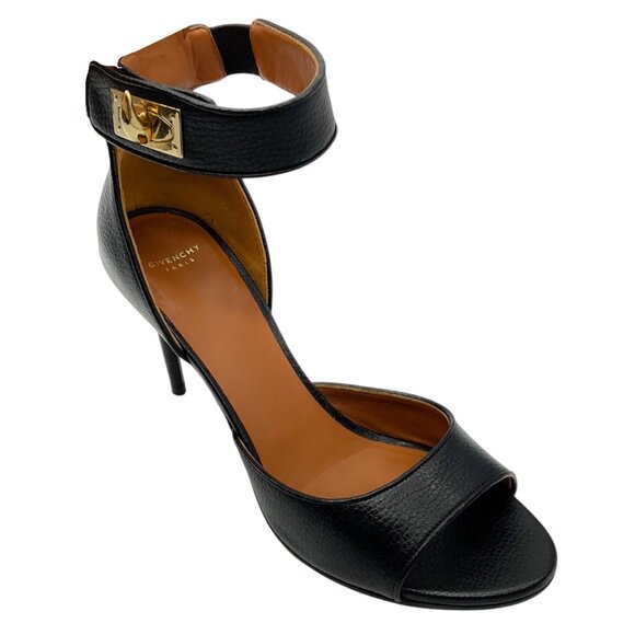 Givenchy Black Grained Leather Ankle Strap Sandals - Picture 1 of 7